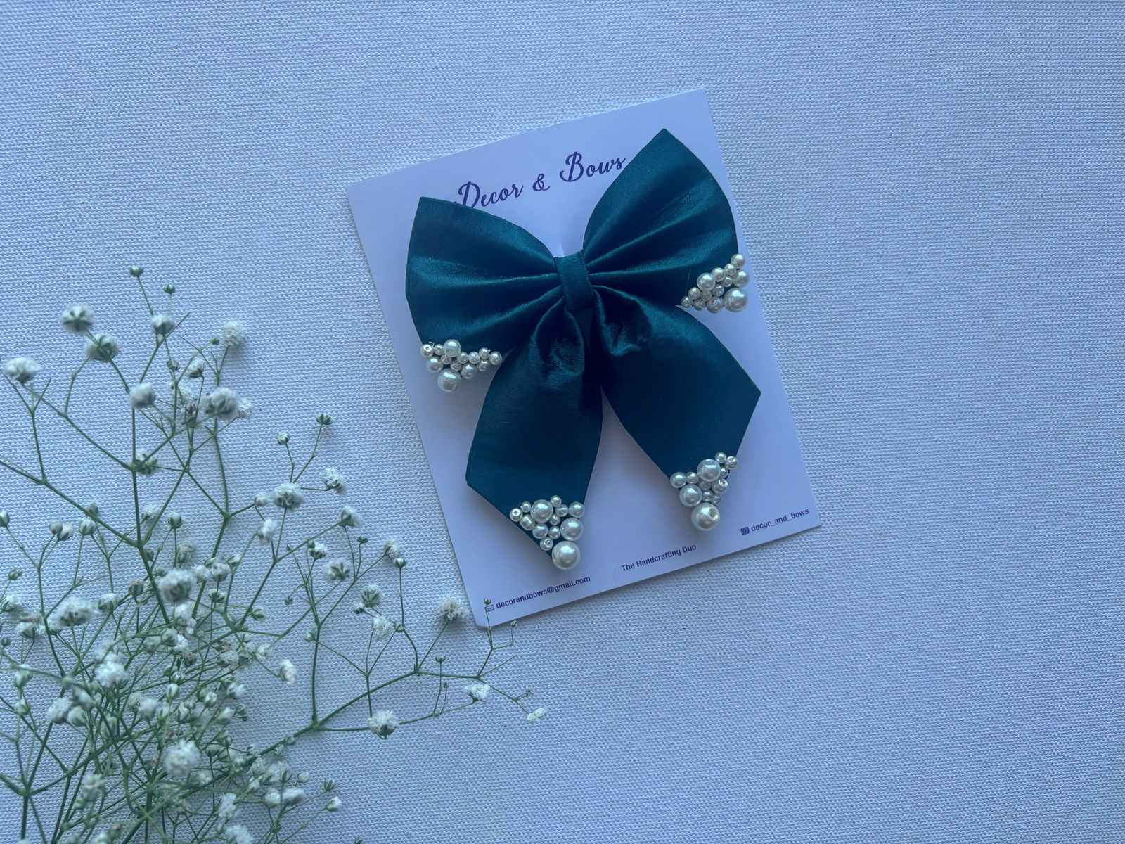 Miragge Bottle Green Pearl Bow – Hair Accessory