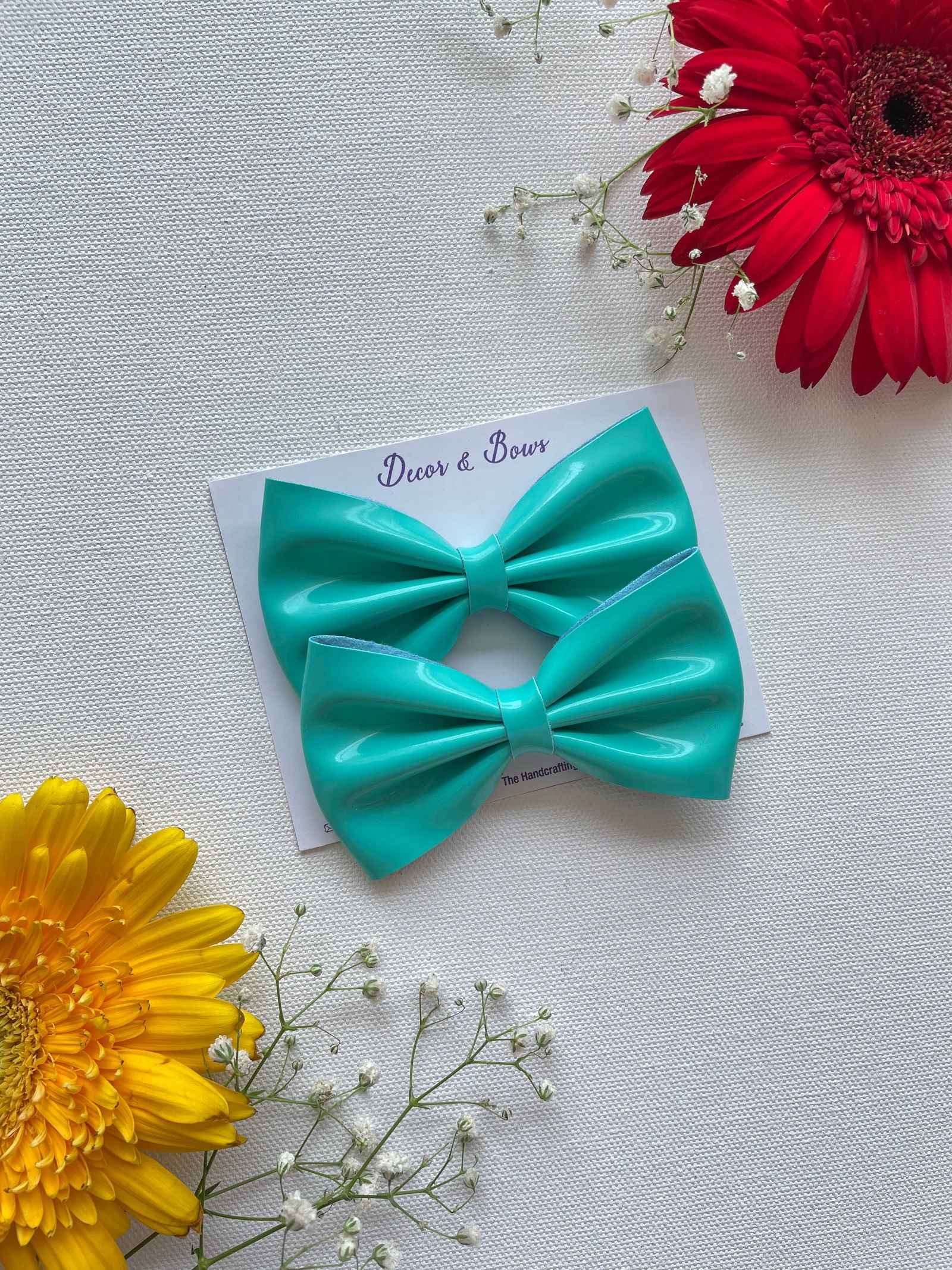 Miragge Green Glossy Bow (Pair Of 2) – Hair Accessory