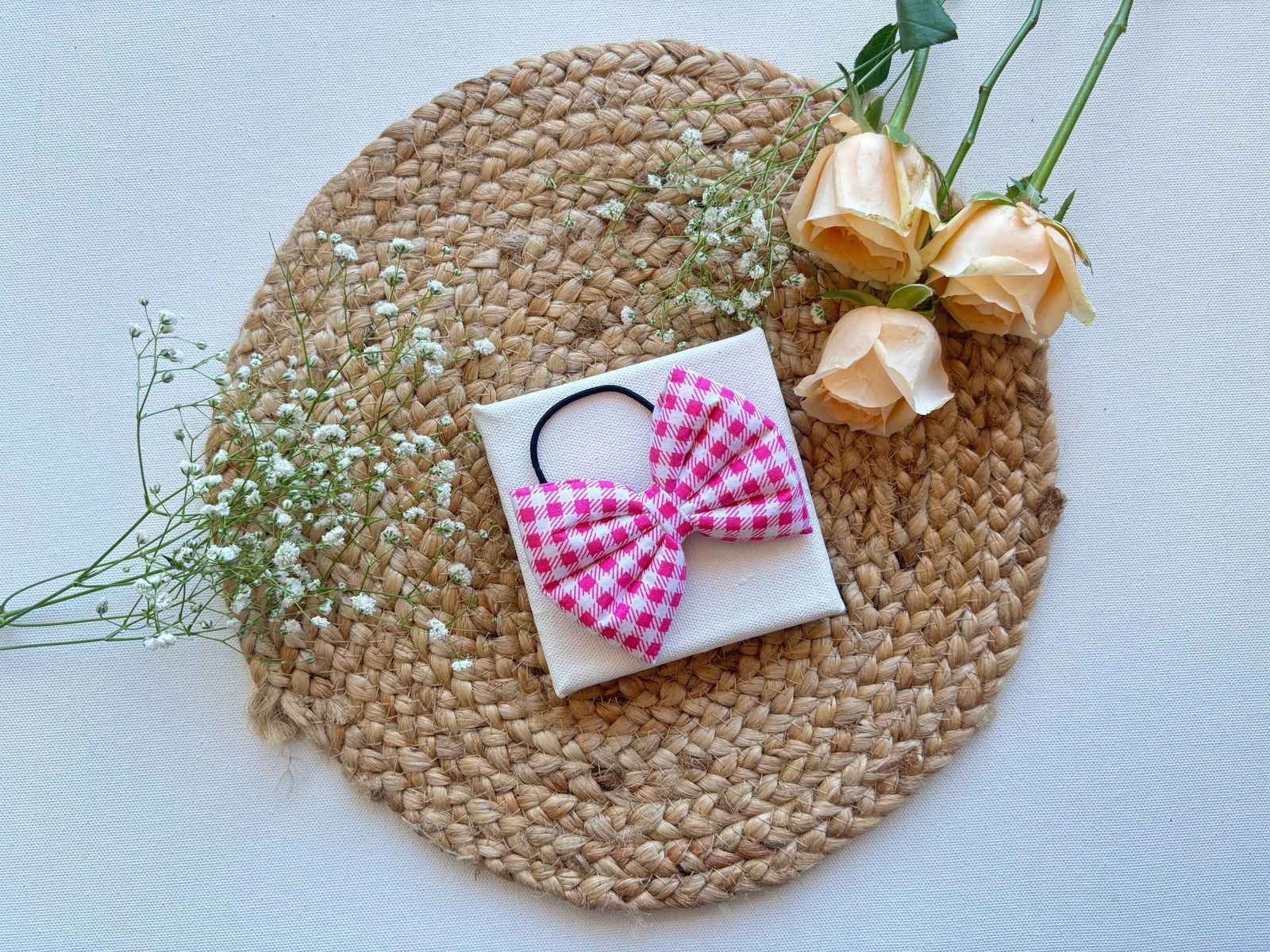 Miragge Pink Checks Hairtie – Hair Accessory