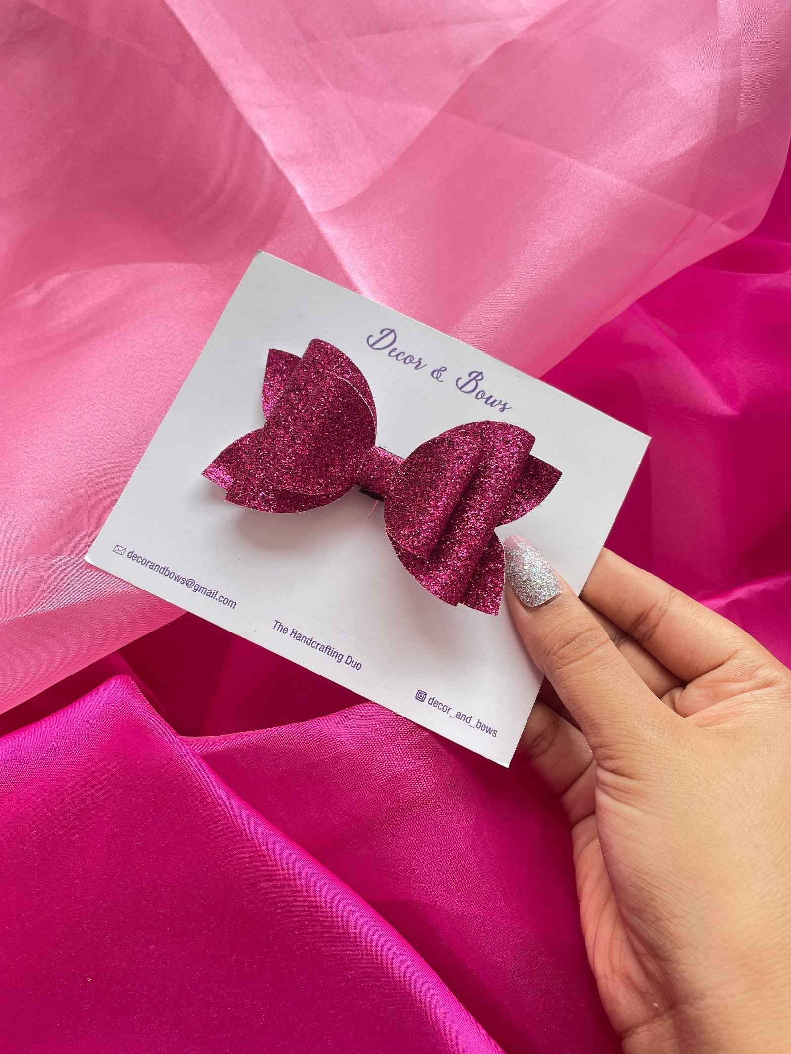 Miragge Pressed Dark Pink Glitter Bow – Hair Accessory