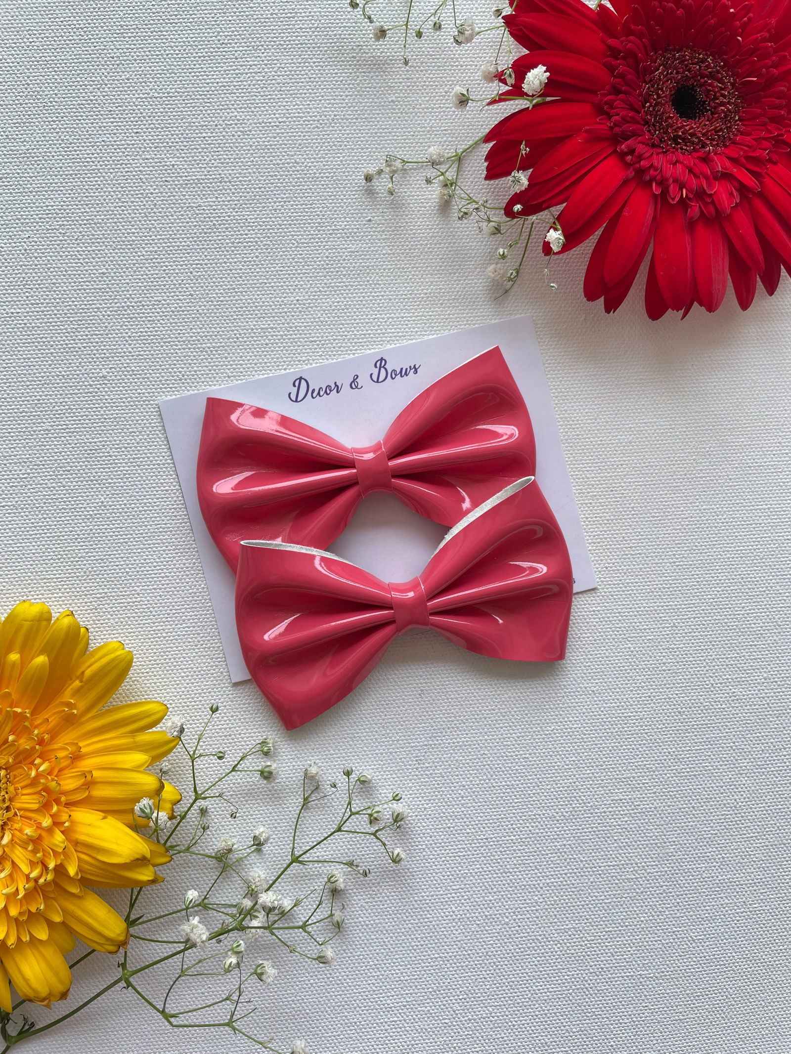 Miragge Red Glossy Bow (Pair Of 2) – Hair Accessory