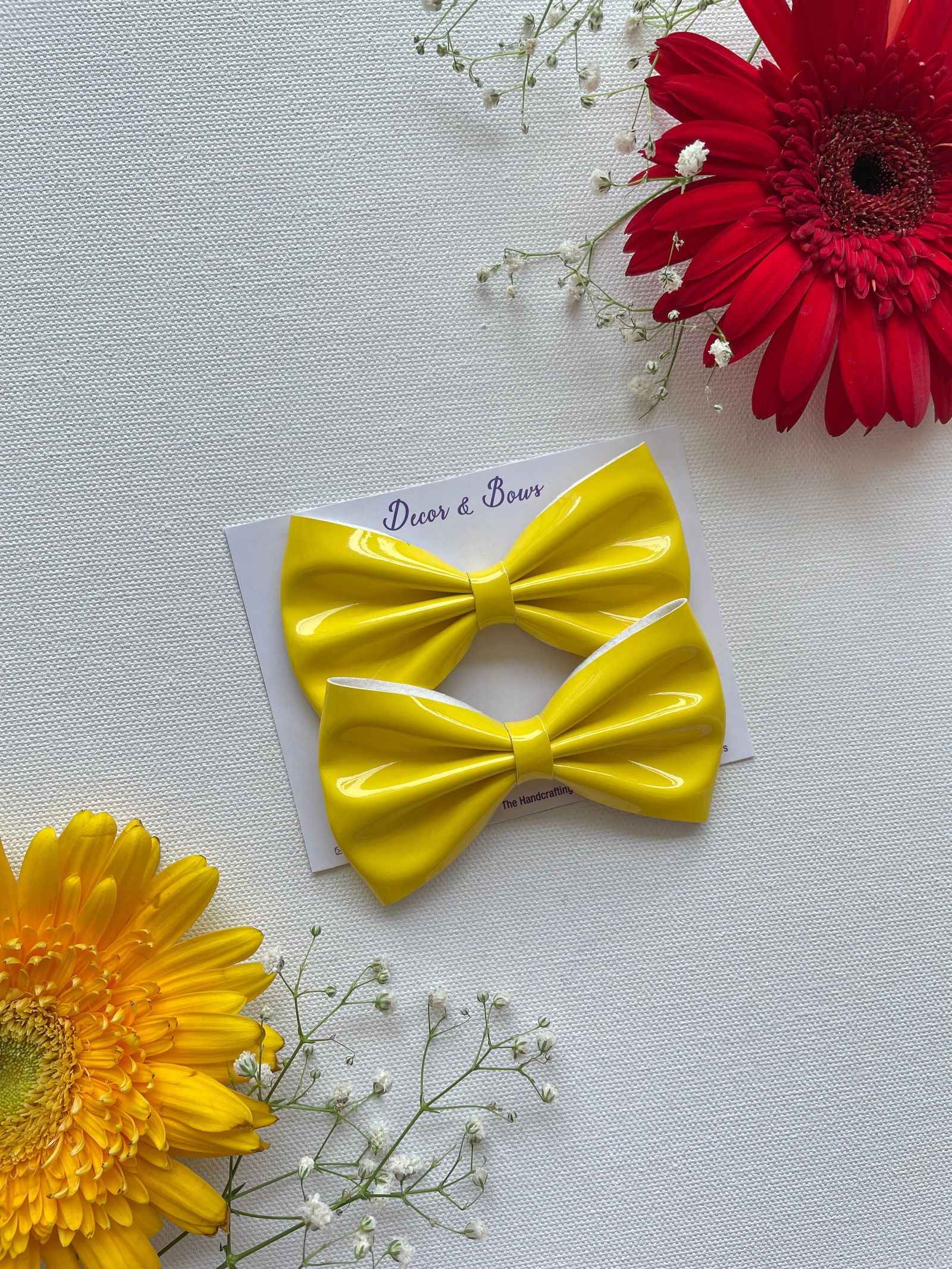 Miragge Yellow Glossy Bow (Pair Of 2) – Hair Accessory